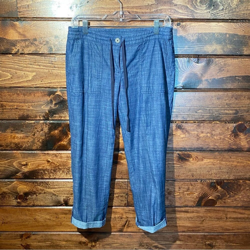 Talbots Petites Signature Rolled Cuff Blue Chambray Denim Ankle Pants Size 4P - Picture 7 of 16